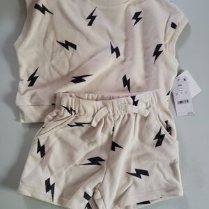 Kids Lightning Bolt Matching Set - Cream and Black